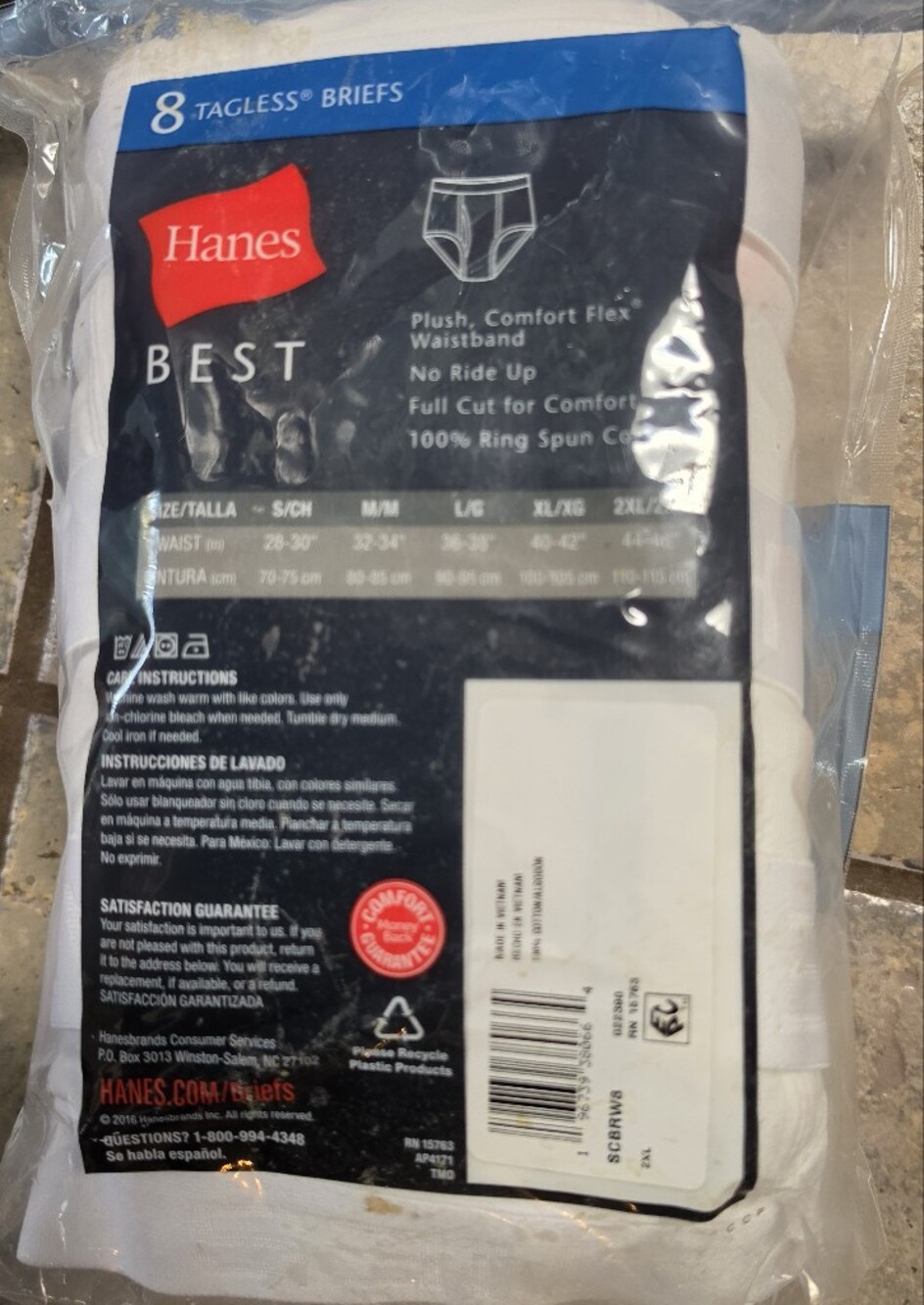 Hanes White Men's 8-Pack Briefs - Best Comfort Fit Size 2XL - Picture 3 of 4